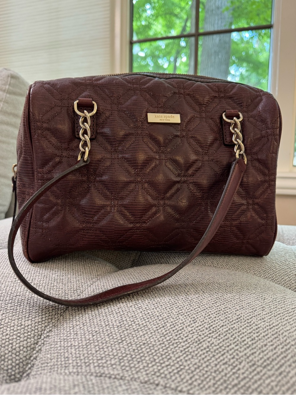 kate spade Quilted Leather top handle Bag - Burgundy